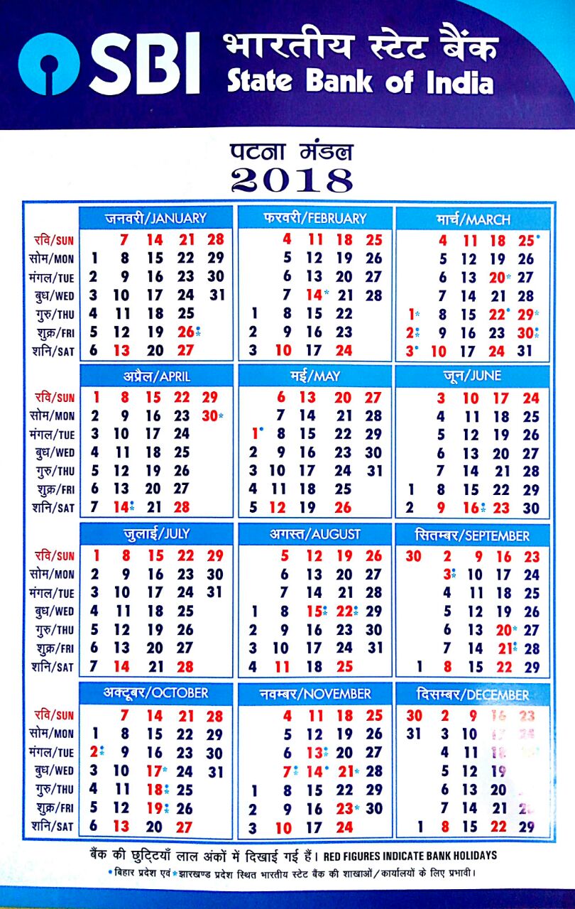 भारतीय स्टेट बैंक SBI Holidays 2018 in Bihar and